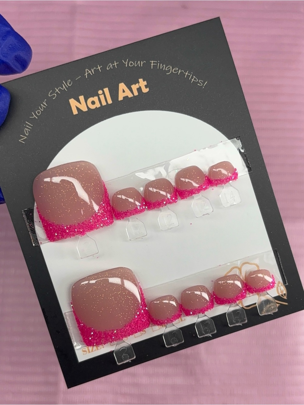 press on toenails nude glitter base pink glitter French tips handmade custom